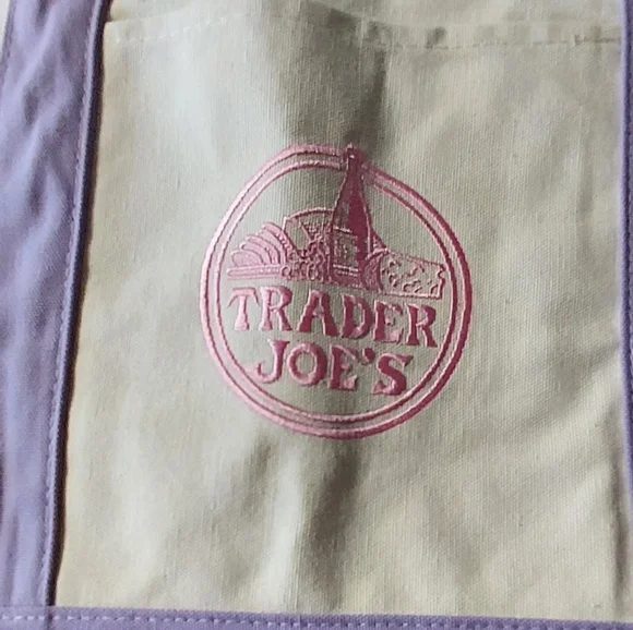 Trader Joe's Large Lavender and Cream Canvas Tote Bag - Picture 2 of 5